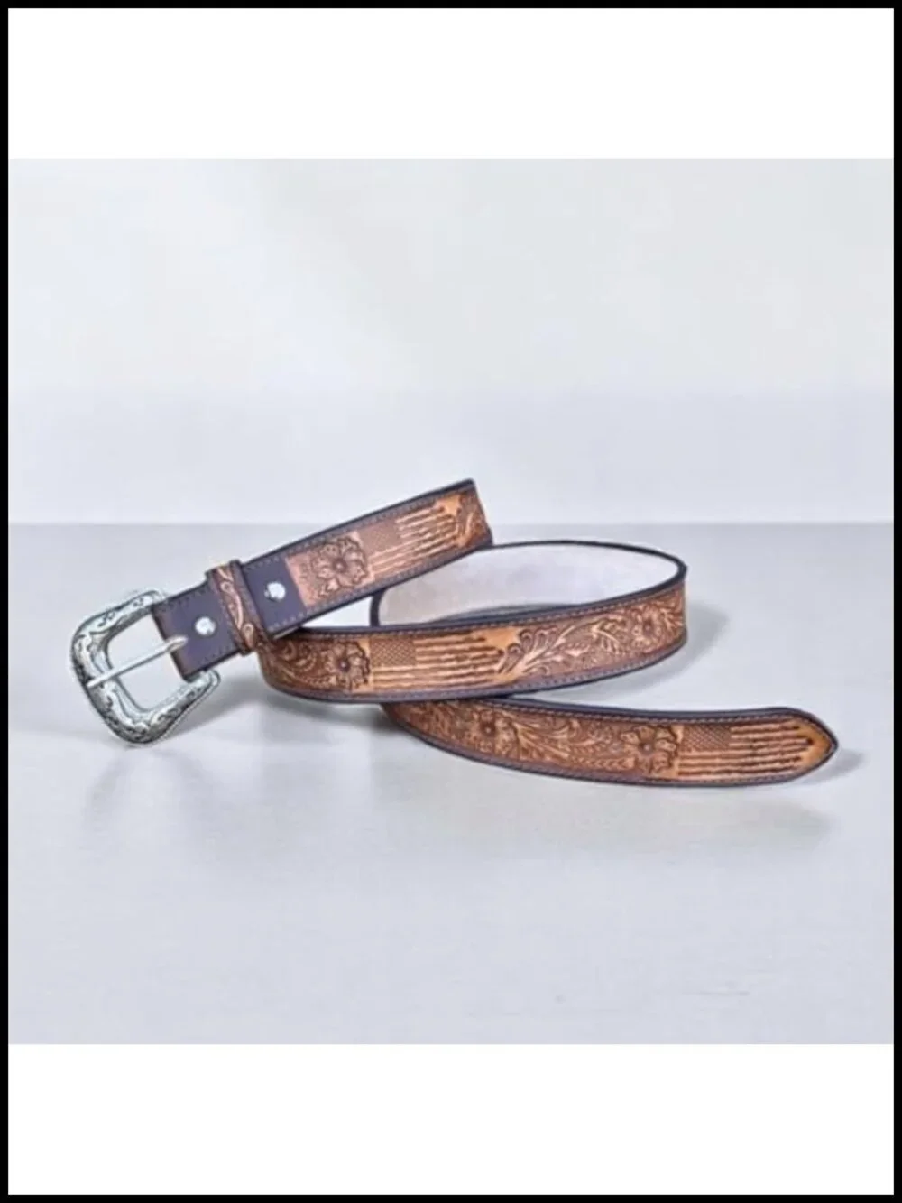 Handmade Full Grain Leather Western Cowboy Belt Interchangeable Buckle